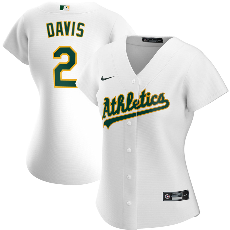 2020 MLB Women Oakland Athletics #2 Khris Davis Nike White Home 2020 Replica Player Jersey 1